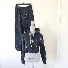 MYRRHE Tracksuit Hoodie Jogger Set Small Black Paint Splatter Grunge Streetwear