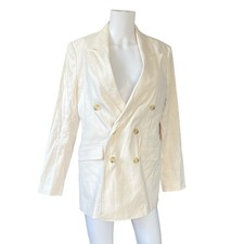 NEW ALC Declan Double-Breasted Linen Blend Twill Blazer Neutral Womens Size 4