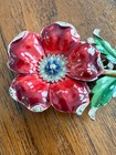 Trifari Philippe Rue de la Paix Pave Enamel Red Poppy w Leaves Flower Fur Clip — photo 4