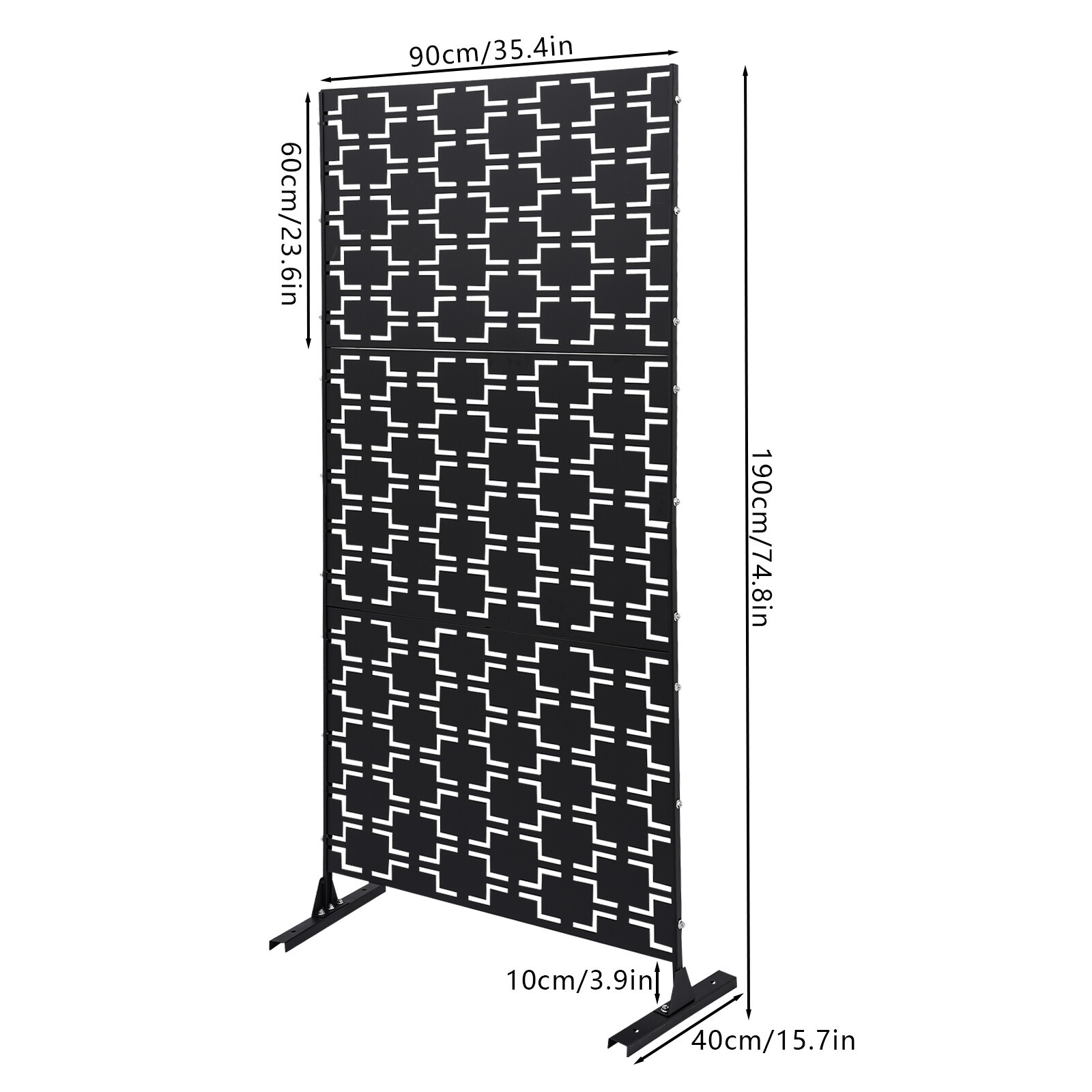 Privacy Screen Metal Freestanding Decorative Fence for Patio Balcony Porch Black