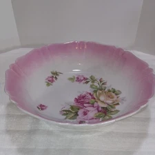 G. Wiegand Pink Roses Bowl. Made In Germany Vintage. 9" X 2.75" High