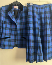 Pendleton Womens Blue Morgan Tartan Checked Wool Pleated Skirt Jacket set