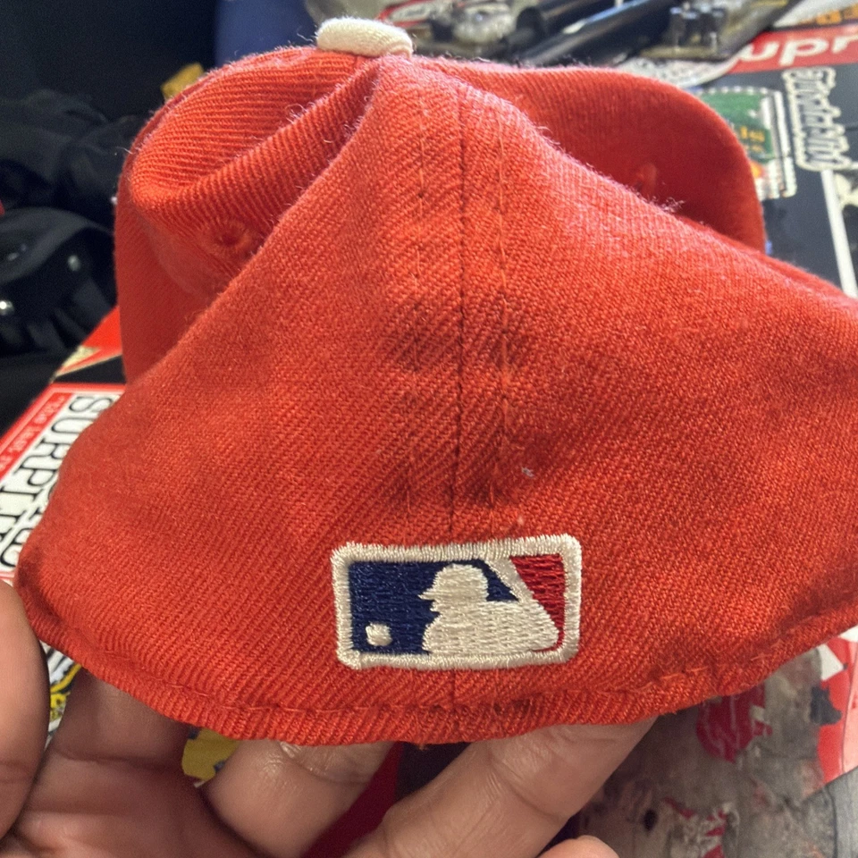 Sombrero ajustado Fear Of God Essentials New Era 7 3/8 naranja lana 5950 Pro niebla mlb Foto 3 de 4