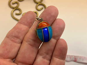 Authentic Sterling silver gold plated enamel locket beetle