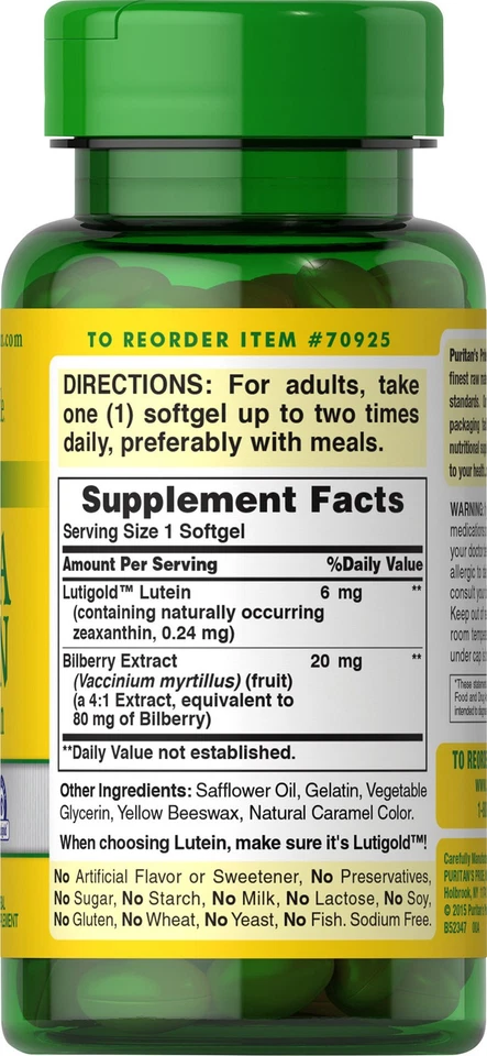 Puritan's Pride Herbavision con Luteína y Arándano - 240 Cápsulas Blandas Foto 3 de 4