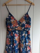 PrettyLittleThing Floral Midi Dress UK 12 Blue Strappy Skater Dress