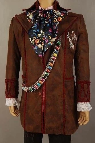 Wonderland Johnny Depp Mad Hatter Cosplay Costume Halloween Jacket Full Set+Wig - Image 4 of 4
