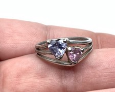 Sterling Silver Rhodium Plated Pink Purple Heart CZ Ladies Band Ring - Sz 7