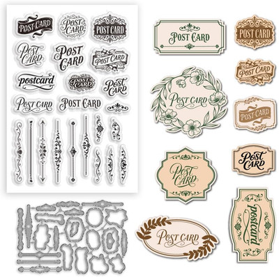 Vintage Words Clear Stamp and Die Cut Set for DIY Card Making 4.3 X 6.3 Inches R