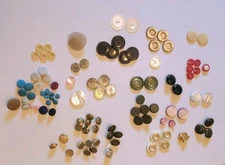 100 Vintage Buttons Metal Gold Silver Mother of Pearl Fabric Covered
