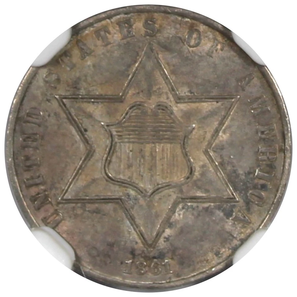 1861 Three Cent Silver NGC AU55 Circulated Civil War Date 3CS - Image 2 of 4