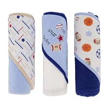 Buttons  Stitches Baby Boy 3 Pack Rolled/Carded Hooded Towels in All Star