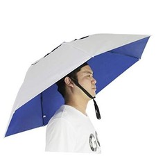 Fishing Umbrella Hat Folding Sun Rain Cap Adjustable .Silver/ Blue