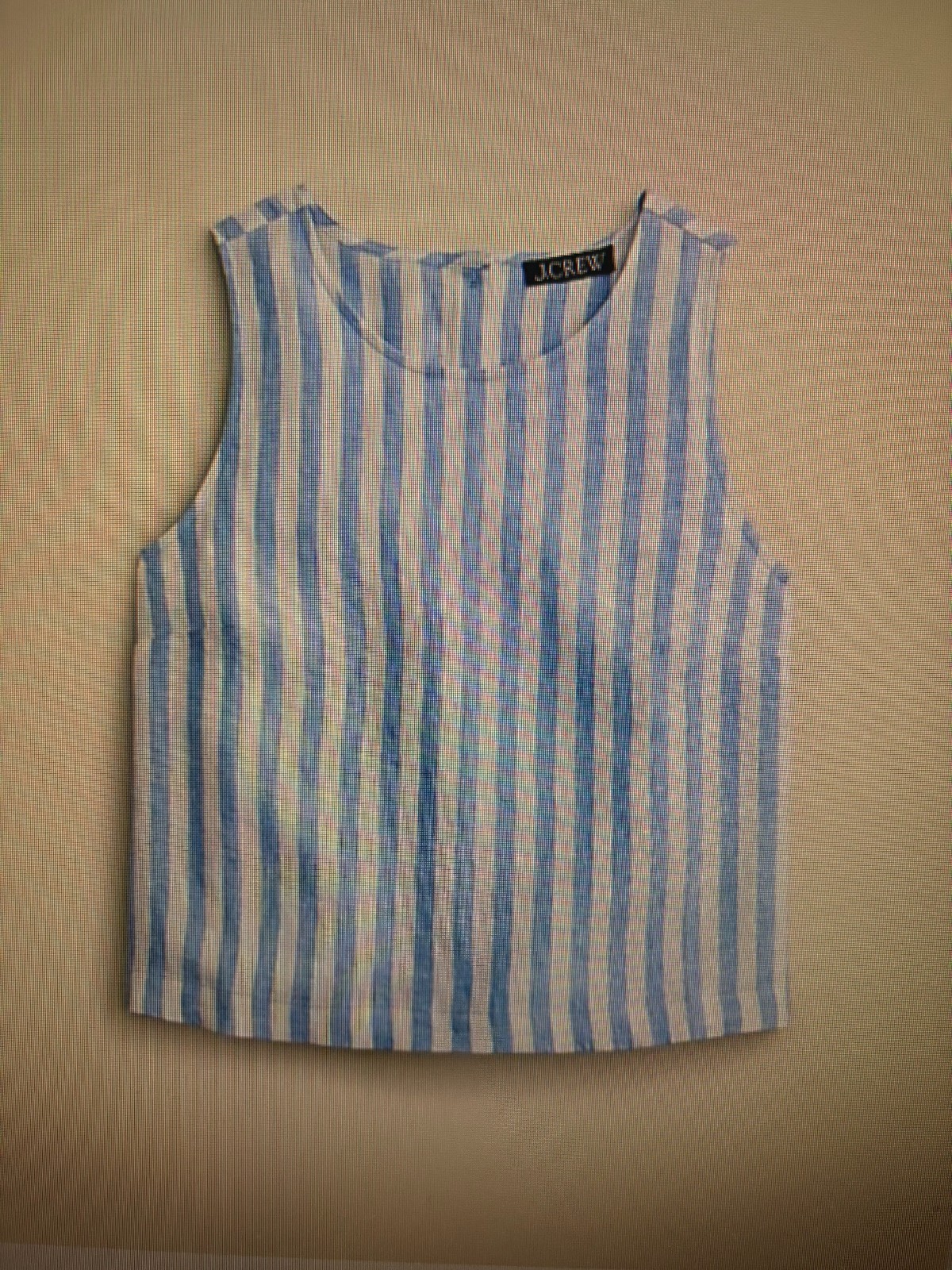 JCrew Maxine Button Back Top in Striped 100% Linen Light Blue Size XS New wo Tag