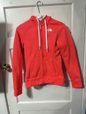 The North Face Womens Full Zip Hoodie XS Orange Fleece Jacket Logo