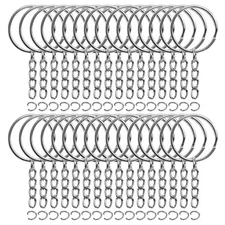 50 PC Bulk Keychains Set, Split Keychains Rings with Chain 1 Inch, Key Rings New