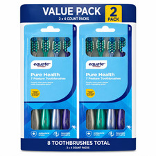 Equate Pure Health Manual Toothbrushes Soft 8 Count 2pk of 4 Tongue Cheek Clea