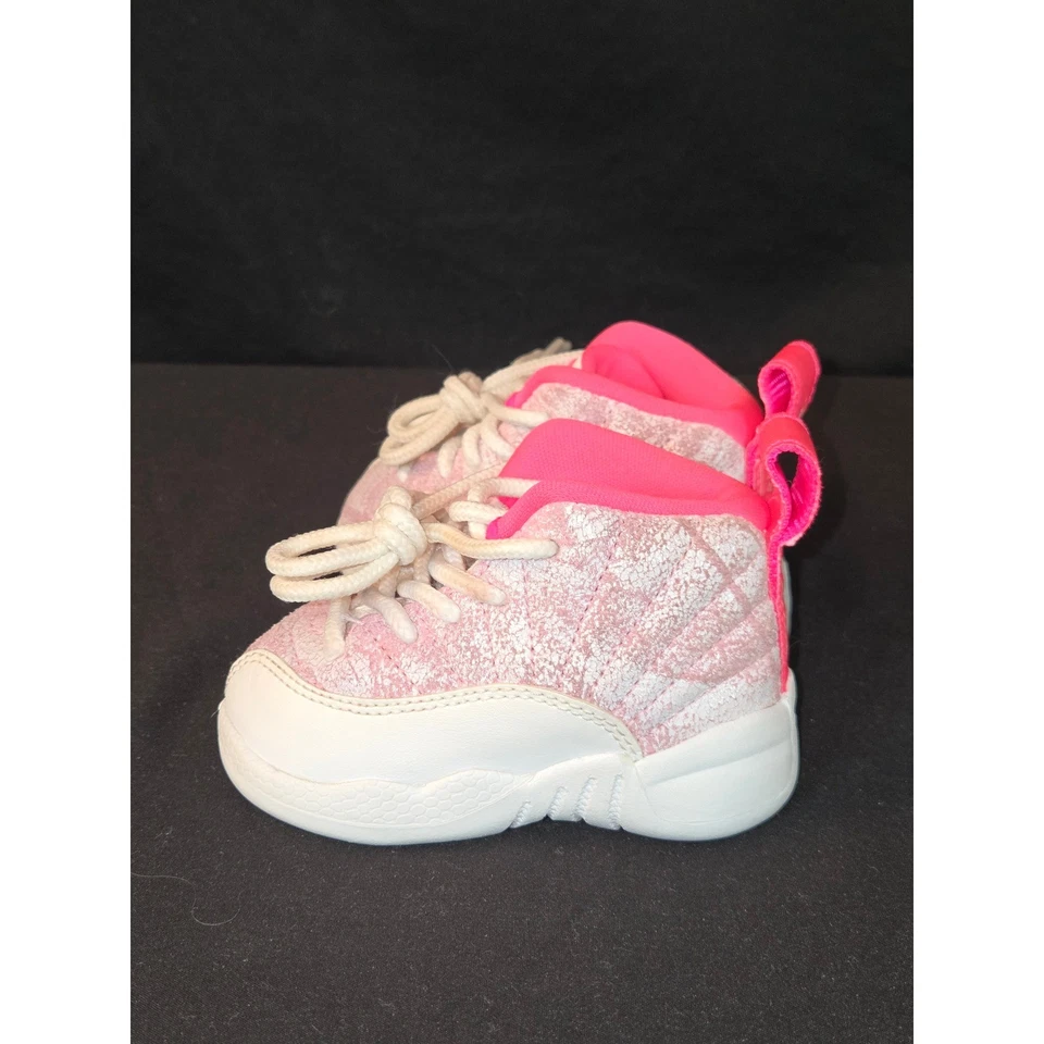 Baby Jordan 12 Retro Glitter Pink White Toddler Baby Shoes 3C - Image 3 of 4