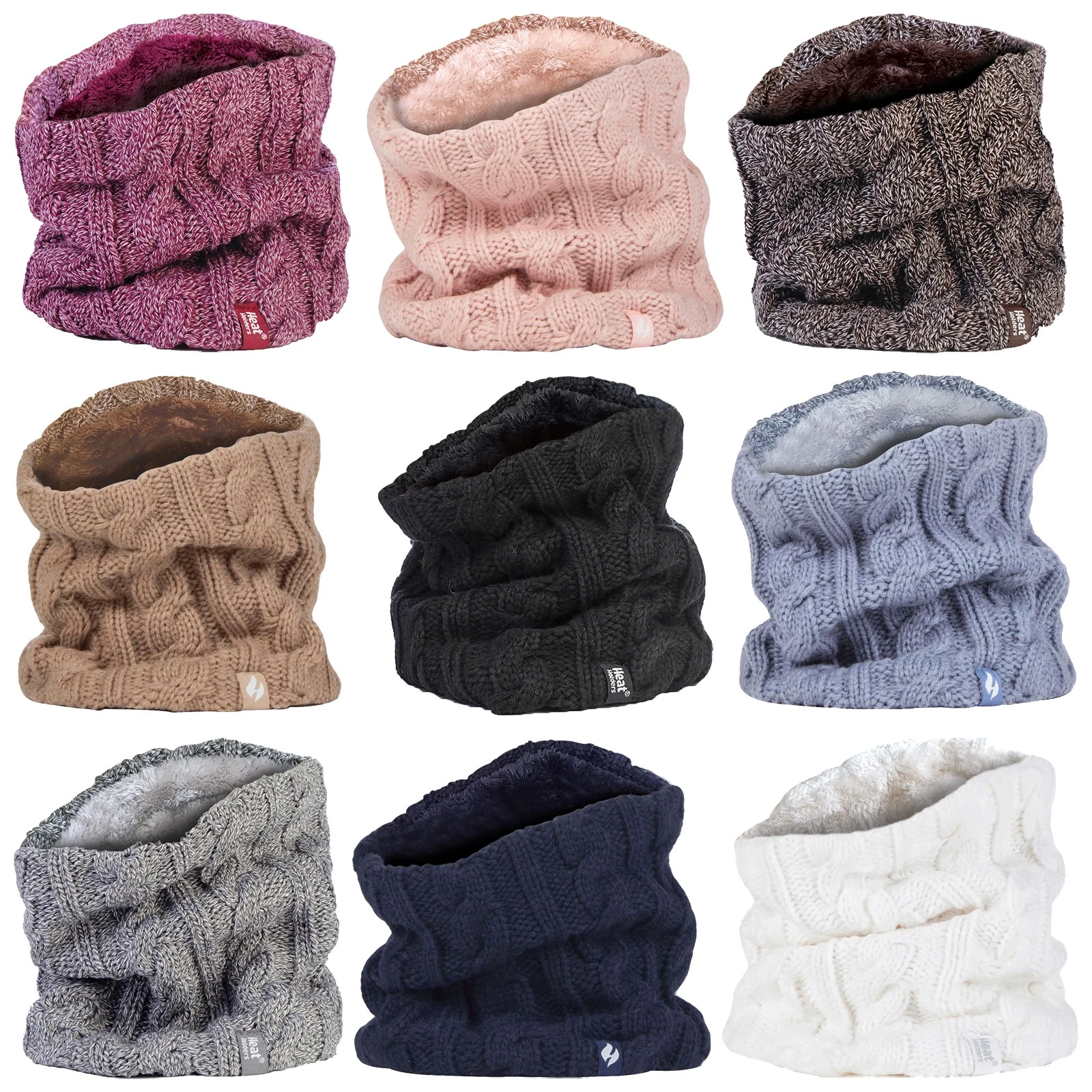 Heat Holders - Ladies Fleece Lined Cable Knit Thermal Snood Scarf Neck Warmer