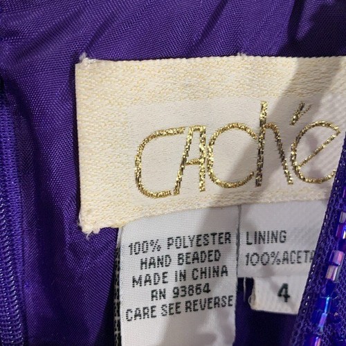 Cache Purple A-Line Beaded Bodice Flutter Hem Dress size 4 - Picture 3 of 9