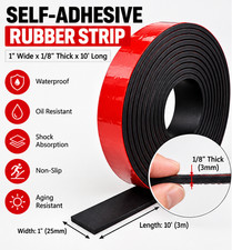 Self Adhesive Rubber Strip 1" x 1/8" x 10FT Neoprene Seal Tape Weatherstrip