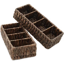 Brown Espresso 14 In. X 6 In. Wicker Woven Hyacinth Decorative Baskets 4-Section