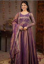 Ethnic Look Cosmos Silk Purple Gown Bottom With Dupatta For Women/Girls Wear