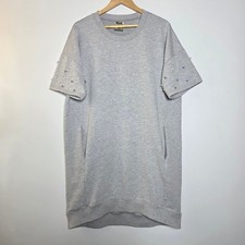 Vocal Light Gray Crewneck sweatshirt dress with pearl embellished pearl beading
