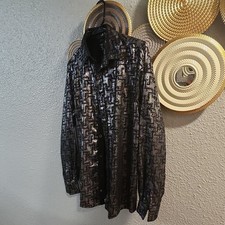 FRIED DENIM Slim Fit Geometric Dress Shirt Black/Silver Men s M 32/33