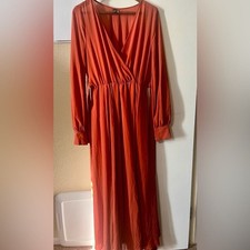 Windsor Sheer Long Sleeve Maxi Dress Rust Orange SzS BohoChic Festive Minimalist