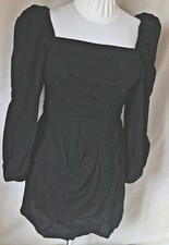 Black Puff Sleeve Button Front Mini Dress Size 14