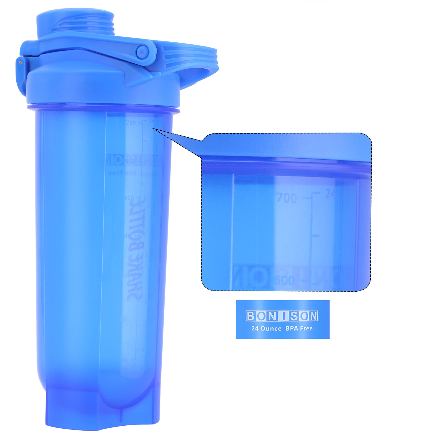 AUTO FLIP Lid Shaker Bottle Blender for Protein Powder Smoothie Shaker-Full Blue