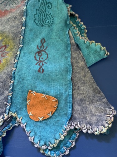 Womens Girl Sz M/L Embroidered HandMade in Nepal Boho Hoodie Washed Multicolored - Picture 11 of 12