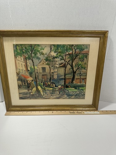 LOUISE MARIE PEYRE Signed WATERCOLOR PAINTING French Paris Public Sitting Area - Picture 6 of 11