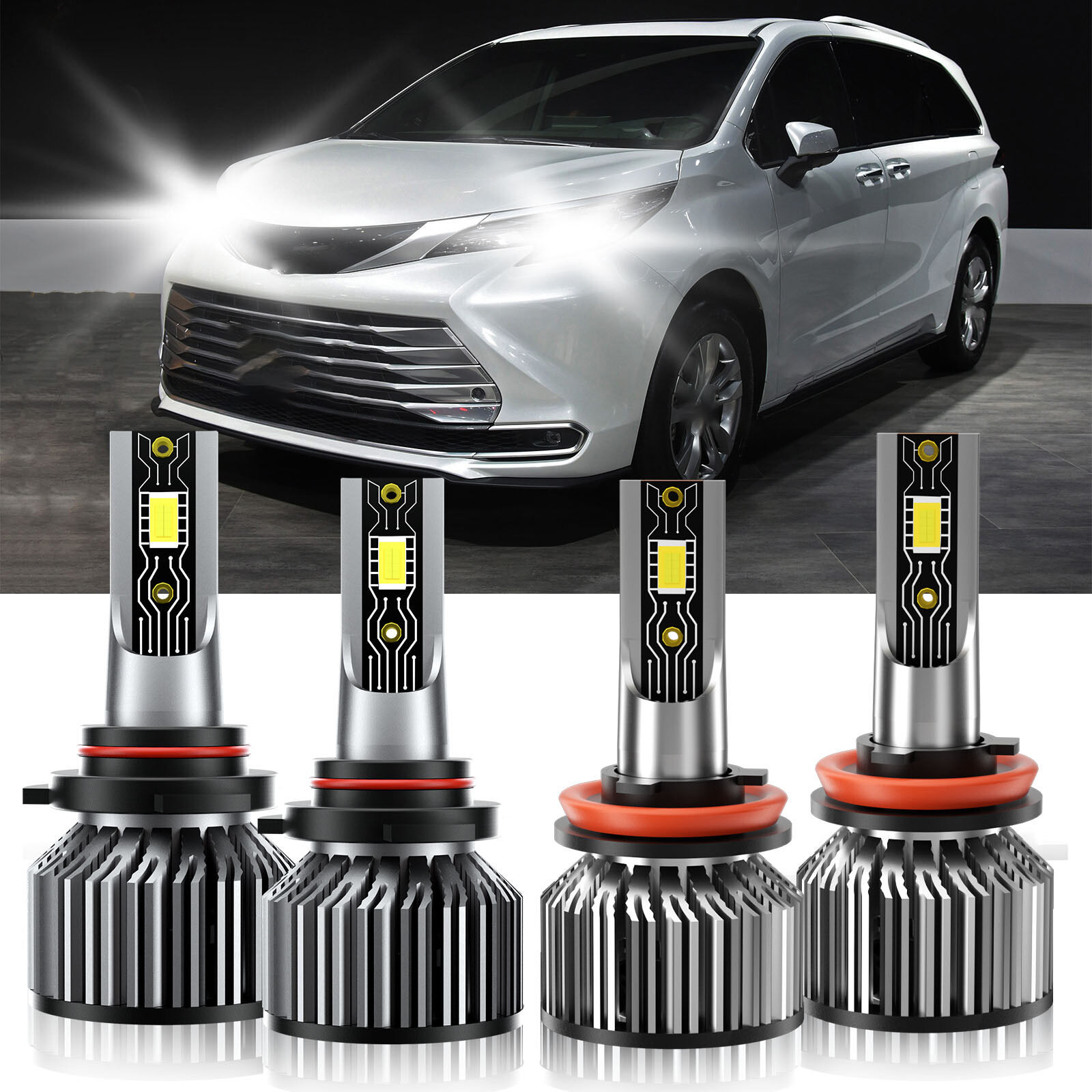 9005 H11 LED Headlight Bulbs High Low Beam 6500K Compatible with Toyota Sienna 2011-2020