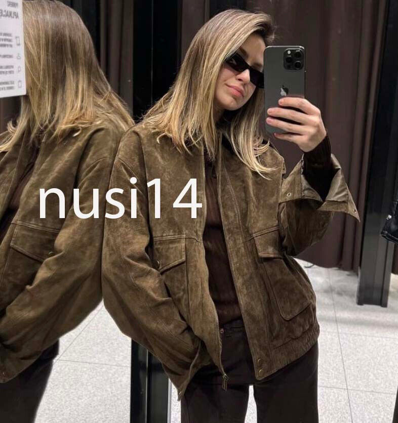 ZARA NEW WOMAN SS25 100% SUEDE LEATHER BOMBER JACKET POCKETS ZARA NEW WOMAN SS25 100% SUEDE LEATHER BOMBER JACKET POCKETS
