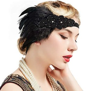Great Gatsby 1920 S Flapper Feather Headdress Fancy Dress Black