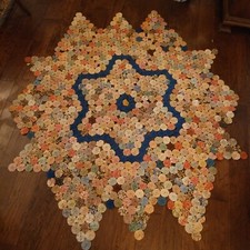 Vintage Handmade Stitched Yoyo Mosaic Flowers Stars Burst Multicolor Quilt Throw