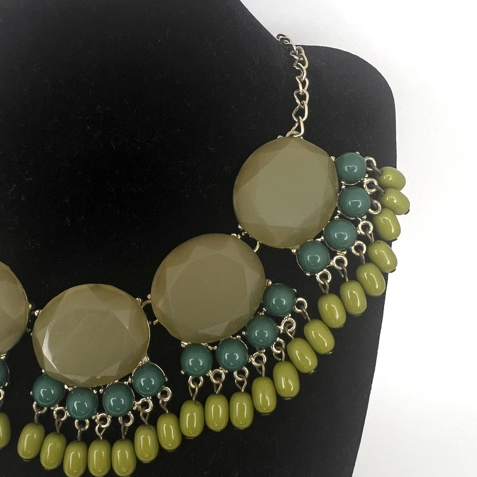 Collar Babero Roberta Chiarella Verde Declaración Tono Dorado Cuentas Audaz Joyería Foto 3 de 4