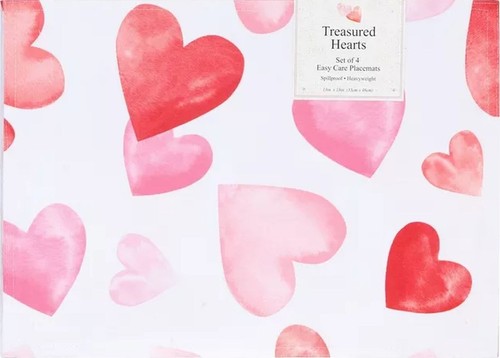 Set of 4 Printed Fabric Placemats (13"x18") VALENTINE'S DAY TREASURED HEARTS, BM - Picture 1 of 15