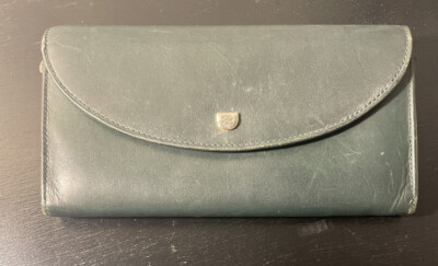 Vintage BOSCA Green MEZZA LUNA Organizer CHECKBOOK WALLET & CREDIT CARD HOLDER