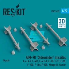 1/72 Reskit RS72-0477 AIM-9B "Sidewinder" missiles (4 pcs) (A-4, A-7, F-4D1, F-4