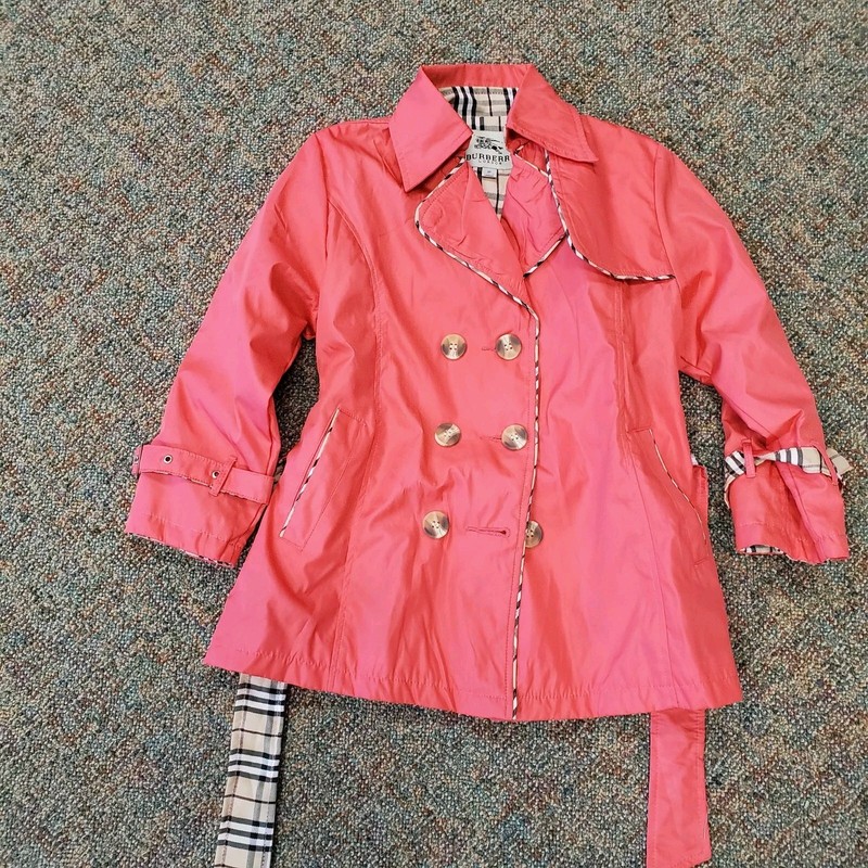 Burberry London Girls Youth Medium (5/6) Peacoat Coral Plaid Lining Belt