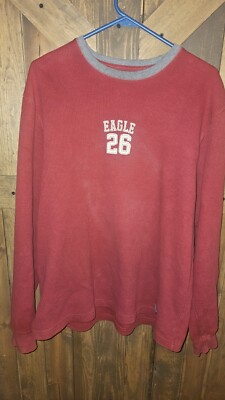American Eagle Shirt Mens Large Red Long Sleeve Eagle Embossed Light Knit 