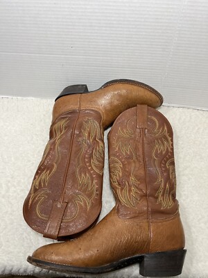 Vintage Nocona Exotic Ostrich Mens Sz 7.5D Brown Cowboy  display picture 3