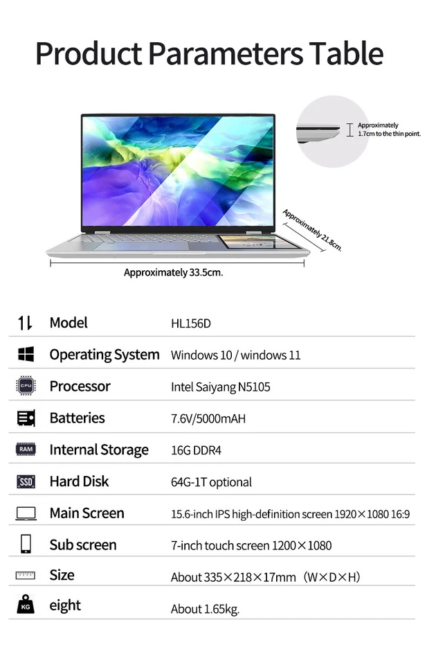 CHEAP FAST Windows 11 Laptop 15.6+7inch Dual Screen 16GB Ram 1TB SSD Notebooks - Image 2 of 4