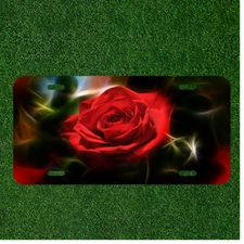 Custom Personalized License Plate Auto Tag With Fancy Red Rose Flower Design