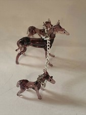 Blown glass horse family purple small mom 2" tall made in Japan 3 piece