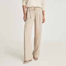 Reiss Women  s Odin High Rise Wide Leg Pull On Trousers Beige Size 8