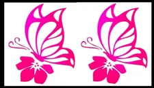 Butterfly Flower TWO 5" Pink Vinyl Graphic Decal Car Window Laptop Notebook